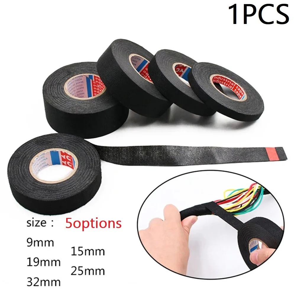 

1 Roll 15M/25M Black PET Heat-resistant Adhesive Cloth Fabric Tape Cable Harness Wiring Protection For Car Auto 9/15/19/25/32mm