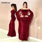 Бархатное вечернее платье Smileven, бордовое, с рукавами-фонариками, с юбкой годе, для выпускного, в арабском стиле, 2020