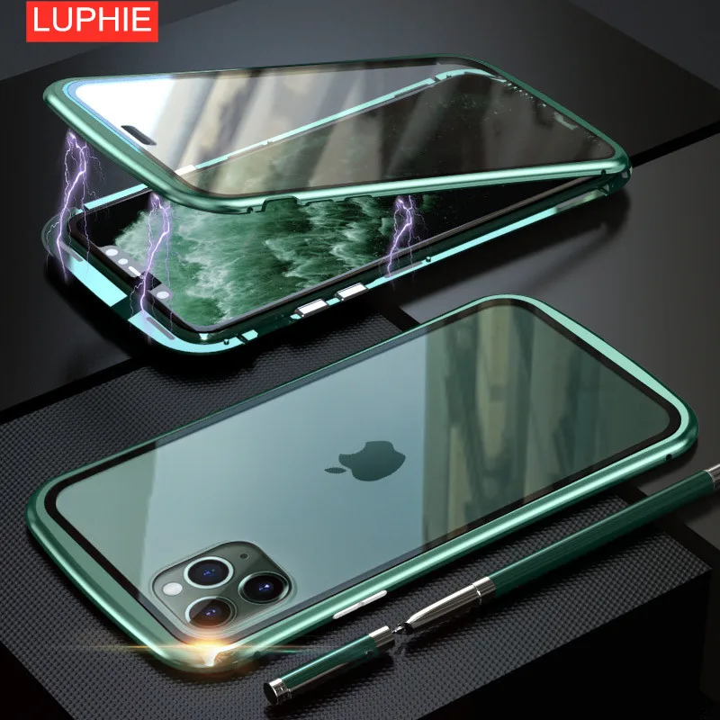 LUPHIE металлическая рамка двухстороннее закаленное стекло для iPhone 11 ОСА талии ультра тонкий ударопрочный чехол для iPhone 11 Pro Max