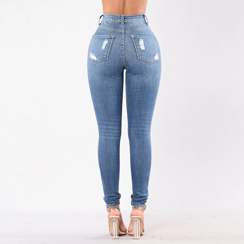 2020 весенние рваные джинсы с высокой талией для женщин эластичные узкие джинсовые