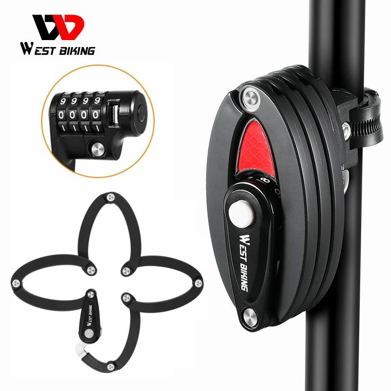

WEST BIKING Foldable Bike Lock Anti-Theft Scooter Electric E-Bike Chain Lock Cycling Accessories MTB Road Bicycle Password Lock