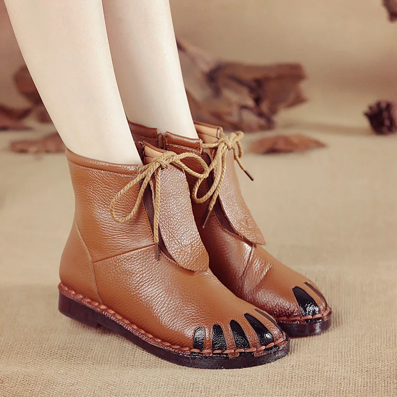 Женские ботинки ручной работы OUKAHUI винтажные мягкие ботильоны из натуральной