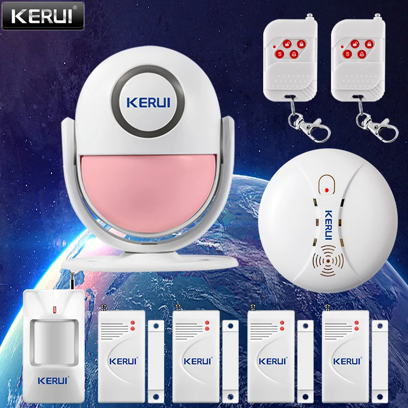 

KERUI Smart Welcome Sensor Infrared Motion Sensing Multifunction Detector Wireless Connections Smoke Detectors Alarm System Kit