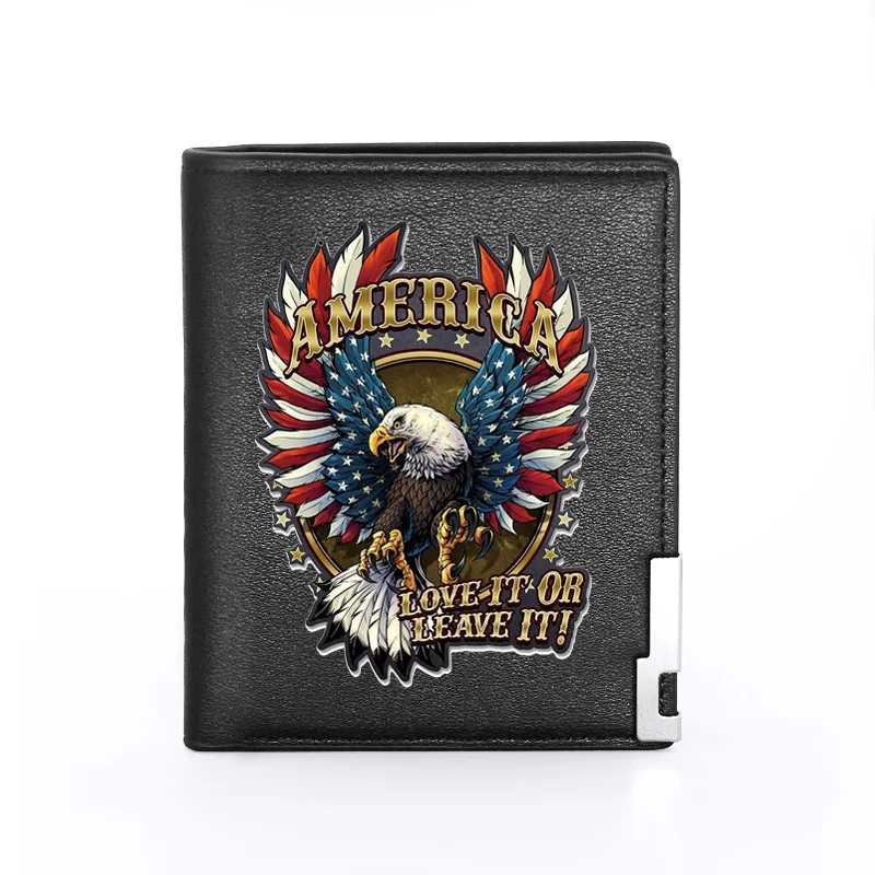 

Quality Men Wallet Leather American Eagle Cover Billfold Slim Credit Card/ID Holders Inserts Money Bag Male Pocket Short Purses