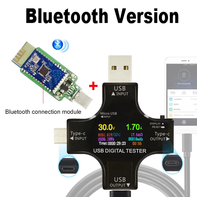 USB тестер беспроводной Bluetooth DC вольтметр напряжение тока USB-C PD метр Вольт Амперметр детектор Банк питания зарядное устройство индикатор - Цвет: Bluetooth Color Test