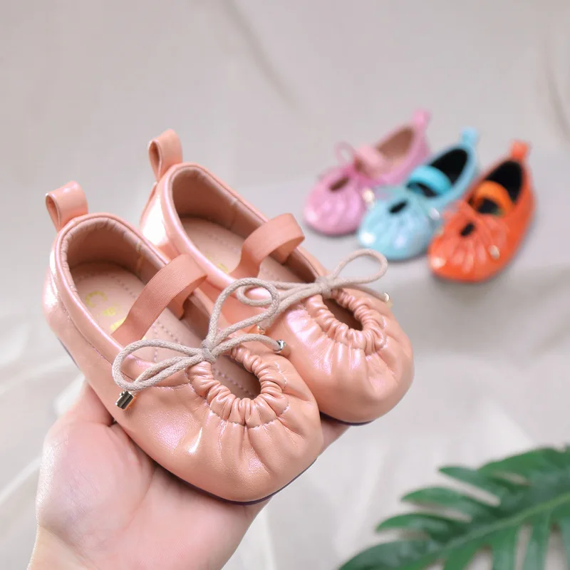 Весенняя детская обувь принцессы Балетки с бантом для маленьких девочек Детские