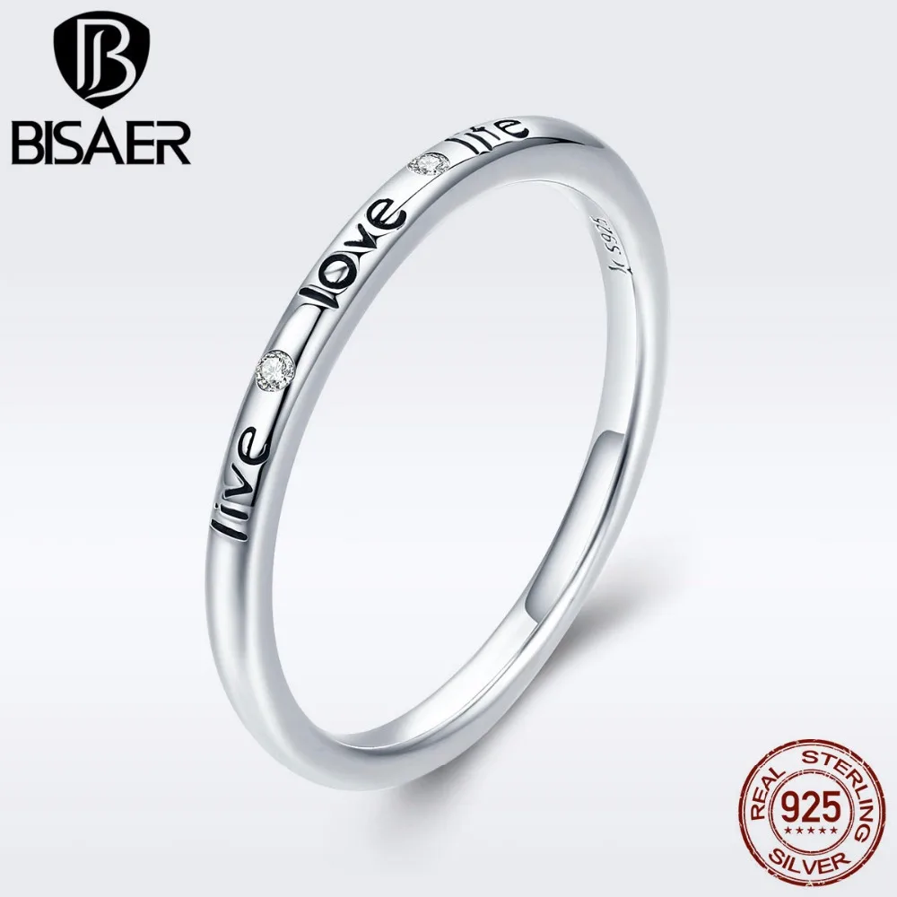 BISAER горячая Распродажа 925 пробы серебряные женские кольца с буквой Love Life и буквой алфавита для женщин Свадебные ювелирные изделия GXR275