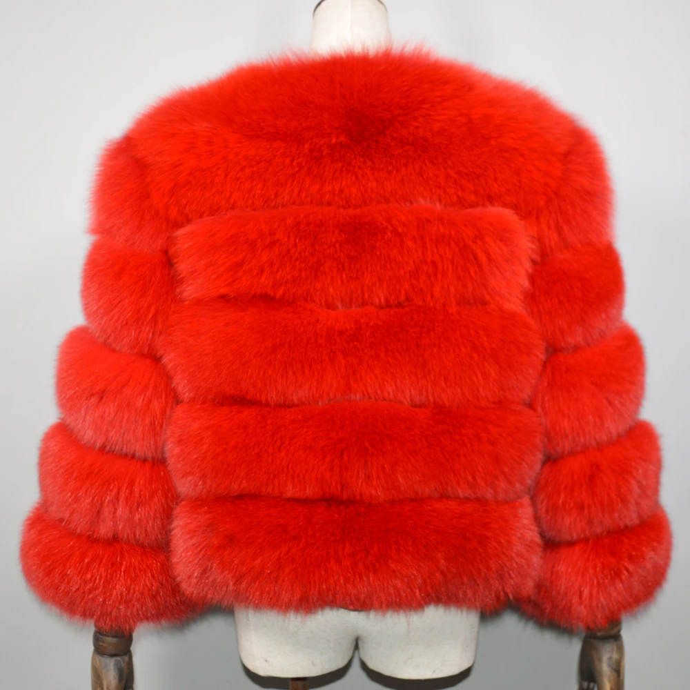 Женское короткое пальто из натурального Лисьего меха куртка 100% зимнее лисьего