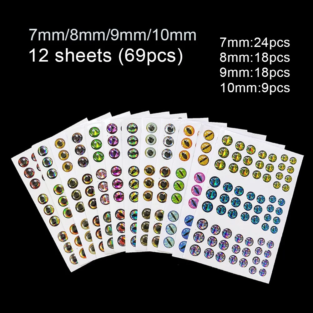 

12Ã—3D Holographic Lure Eye Self Stick Artificial Fish Eyes For Fly Tying Sticker Iscas Pesca Fish Tackle Accessories