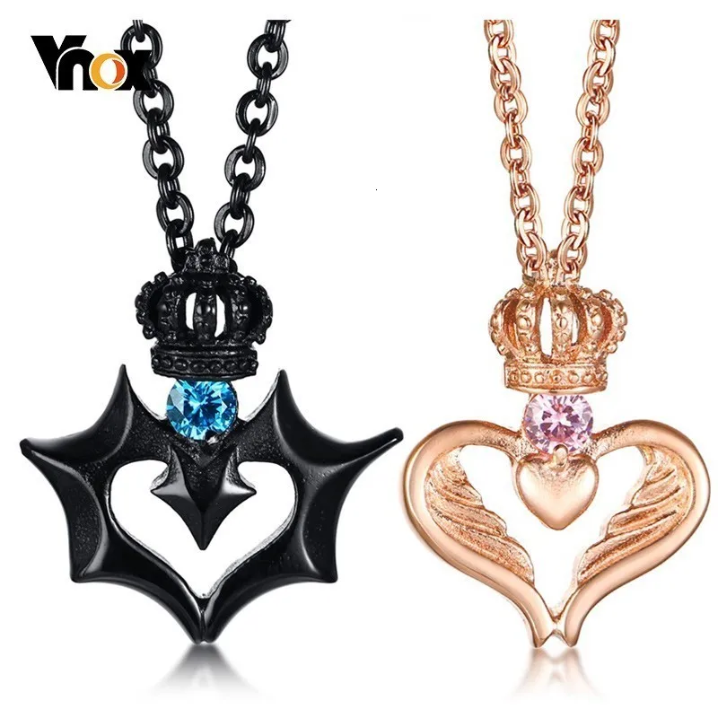 Vnox пара корона ожерелья для его и ее модный розовый синий CZ камень навсегда