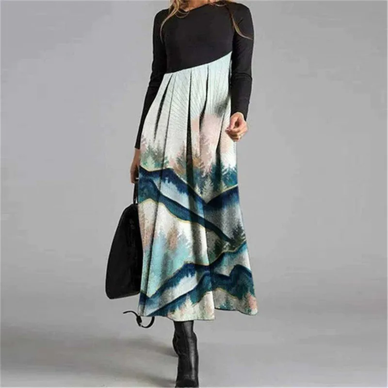 

Women Polka Dot Long Dress Cute Cat Printed Retro Robe Female Casual Dress 2021 Spring Fashion Long Sleeve Party Dress Vestidos