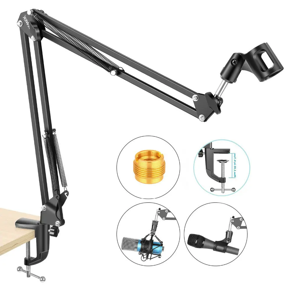 

Upgrade Extendable Microphone Stand Holder Suspension Boom Scissor Arm Stand with Microphone Clip Table Mounting Clamp