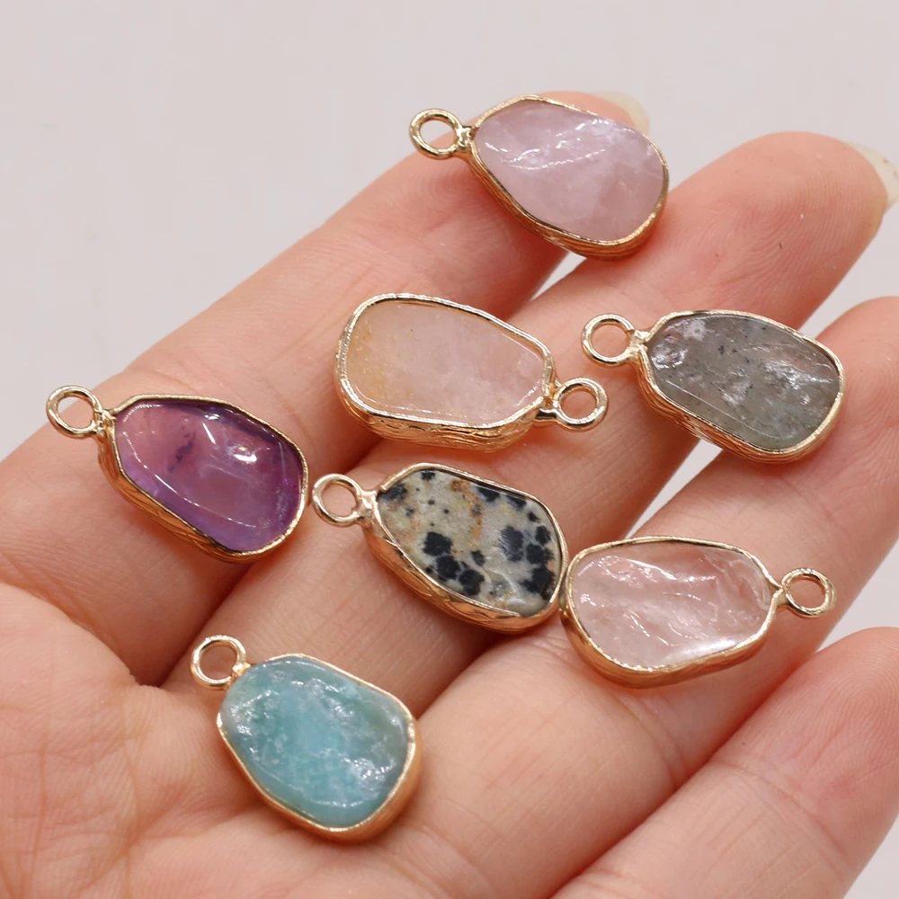 

Natural Rose Quartz Amazonite Flash Labradorite Oval Gilt Edge Necklace Pendant for Making DIY Necklace Accessories 10x20mm