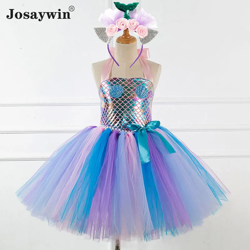 Новый стиль для детей платье девочек Русалочка Маскарадный Vestido студента косплея
