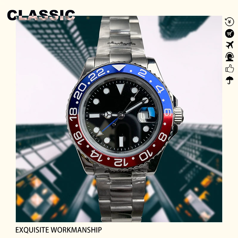 

DG3804 GMT двигаться Для мужчин t механические наручные часы 40 мм автоматический сварочный аппарат Водонепроницаемый световой сапфировое стекл...