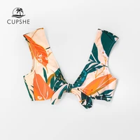 cupshe orange floral bow knot bikini top women sexy single padded bra sporty top 2021 girls summer swimwear bathing bra top