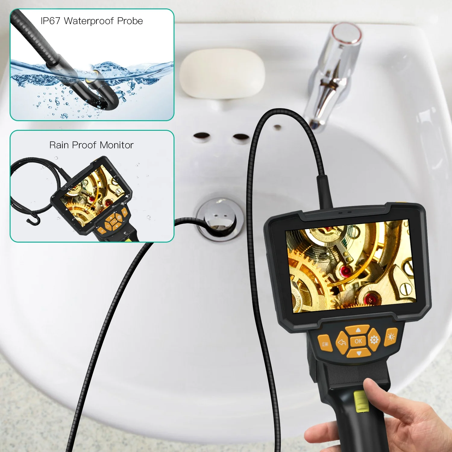 8mm 180/360 Degree Rotation Endoscope with LCD screen Steering  ​Industrial Borescope Engine Drain Pipe Wall inpsection Camera