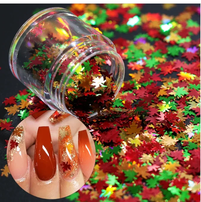 

1box of 15colors maple leaf color maple leaf ultra-thin Classic hot color changing maple leaf laser two-color thin sequins nails