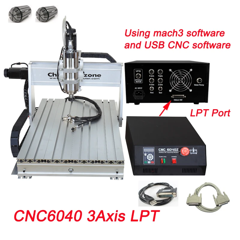 CNC 6040z 2.2KW 4 оси ЧПУ деревообрабатывающий фрезерный станок 3 оси металлический USB фрезерный гравер станок резак алюминиевый DIY резьба независимый привод - Цвет: CNC6040 3Axis LPT