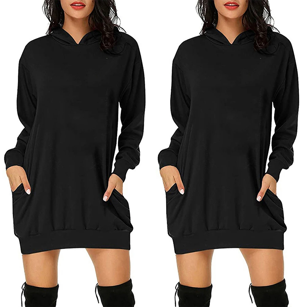 

Женские повседневные Простые платья с капюшоном с длинным рукавом, Толстовка С Карманами, женское свободное платье с капюшоном для поездок,...
