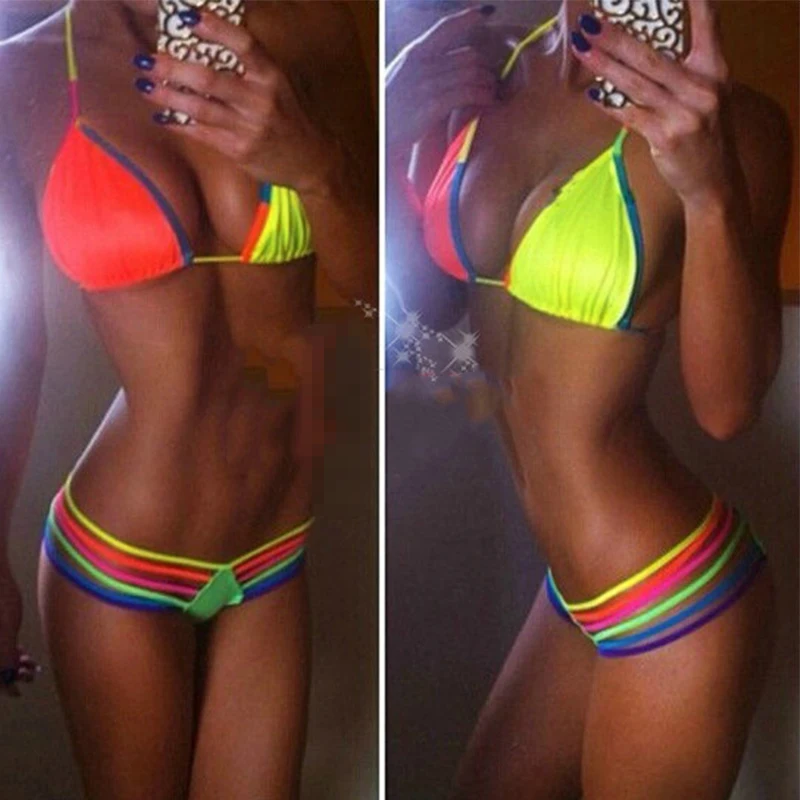 Европейский модный женский сексуальный флуоресцентный цветной костюм бикини Gogo