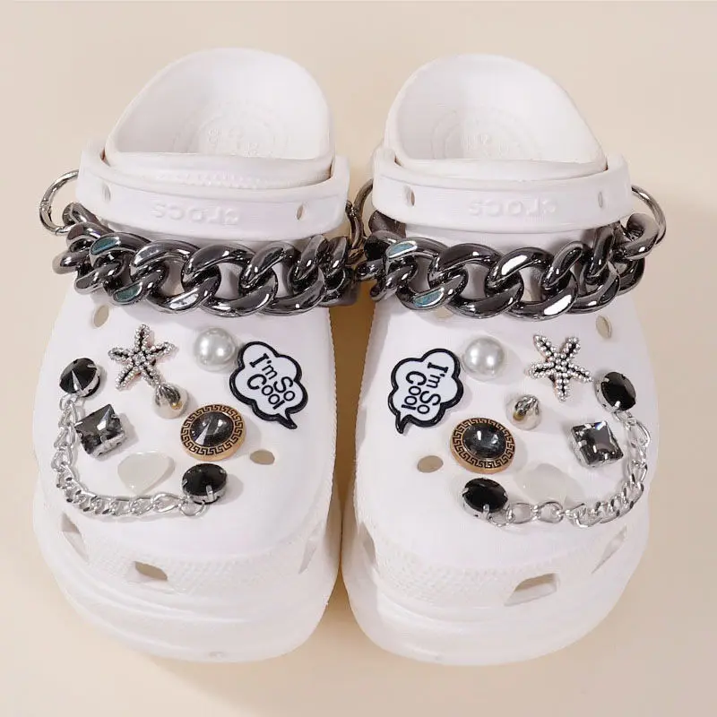 

Luxury Quality Charms for Crocs DIY Black Pearl Rhinestone Chain Croc Accessories Fashion Trend Clogs Shoe Decorations Hot Sale