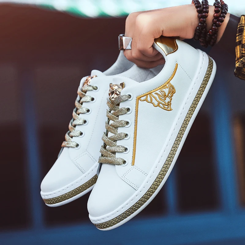 

Man Casual Shoes Breathable Leather High Quality Men White Sneakers Shoes Men Lace-Up Comfortable Flat Walking Shoes Zapatillas