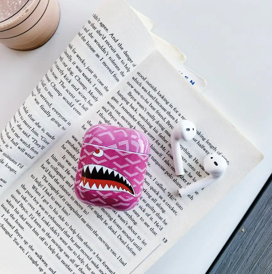 Модный бренд, большой рот, Акула, Роскошный Жесткий Чехол для Apple Airpods 1/2, противоударный беспроводной Bluetooth защитный чехол для наушников - Цвет: Розовый