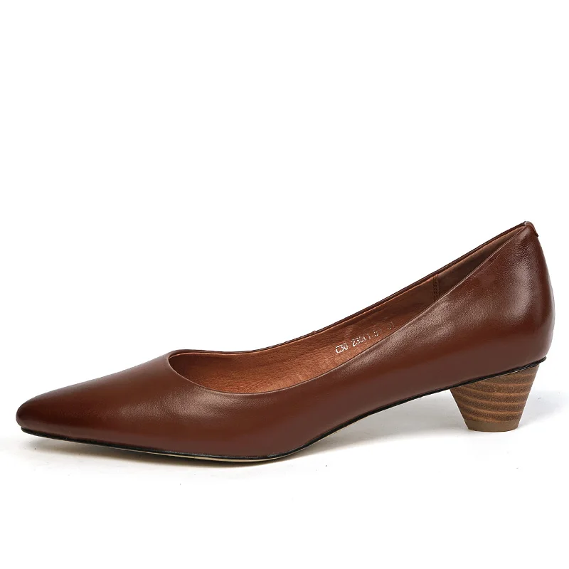 

Pumps European Style Time Simple Comfortable High Heels Pointed Thick Heel Shoes Real Leather Single Shoes Wild Women's Shoes