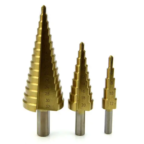 

Fixmee HSS Titanium Step Cone Metal Drill Bits 4-12mm 4-20mm 4-32mm Hole Cutting Woodworking Metal Wood Drilling Power Tools