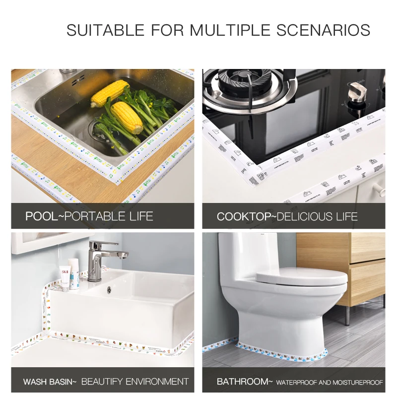 

Kitchen Sink Waterproof Sticker Anti-mold Waterproof Tape Bathroom Countertop Toilet Gap Self-adhesive Seam Stickers
