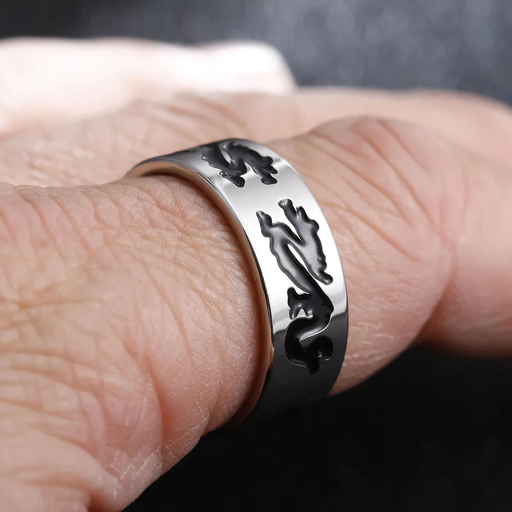 

8mm Dragon Grain Titanium Steel Rings for Men Vintage Punk Hiphop Biker Rings Party Holiday Daily Nightclub Jewelry Wholesale