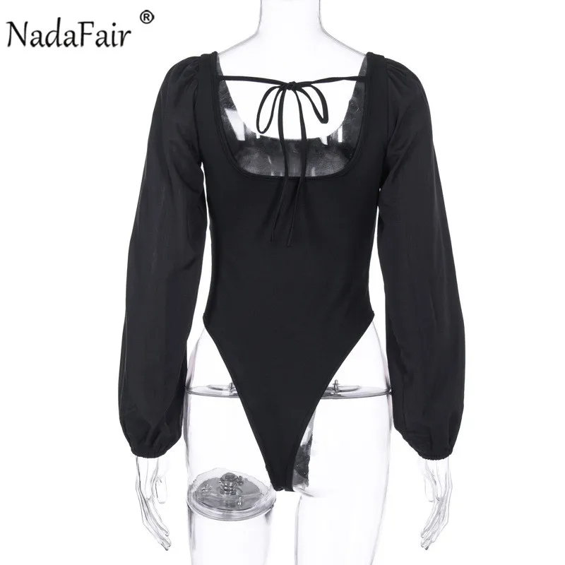 Женский комбинезон Nadafair черный/белый с длинным рукавом и квадратным воротником |