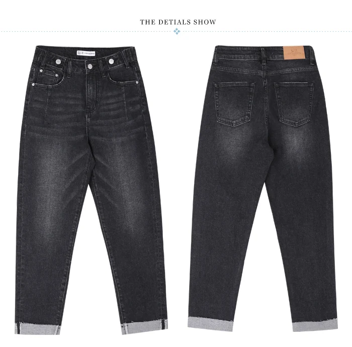 LEIJIJEANS, новинка, большой размер, женские черные шаровары с высокой талией, брюки с манжетами, крутые, крутые, модные, женские джинсы, 9028