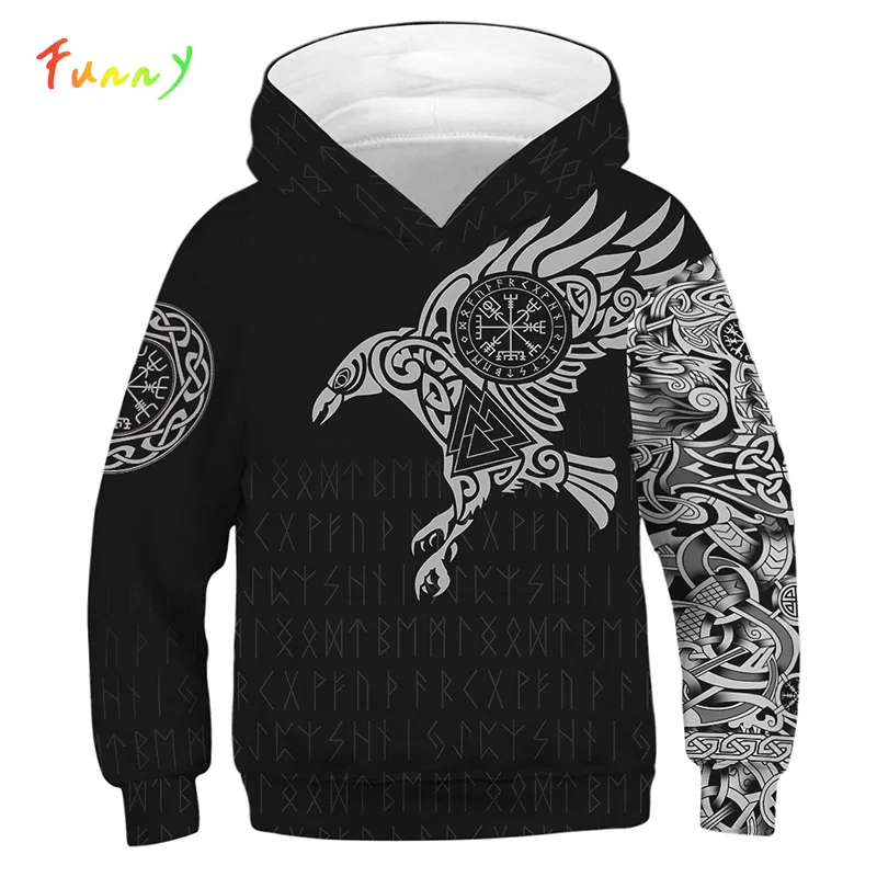 

Детская толстовка с капюшоном, с длинным рукавом и принтом викингов