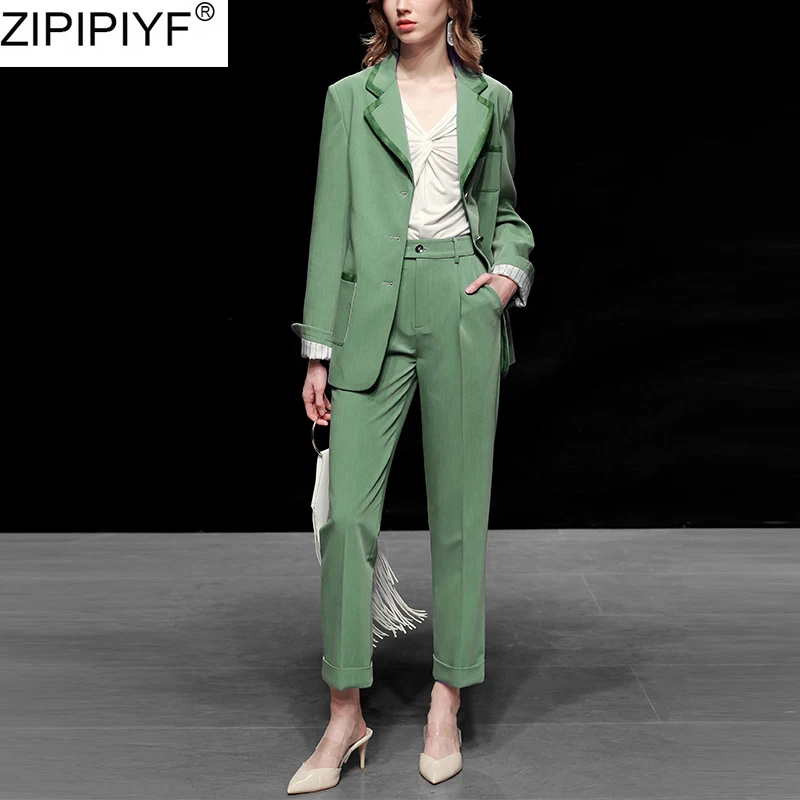 2020 осень весна женские брюки костюм отложной воротник длинный рукав Блейзер