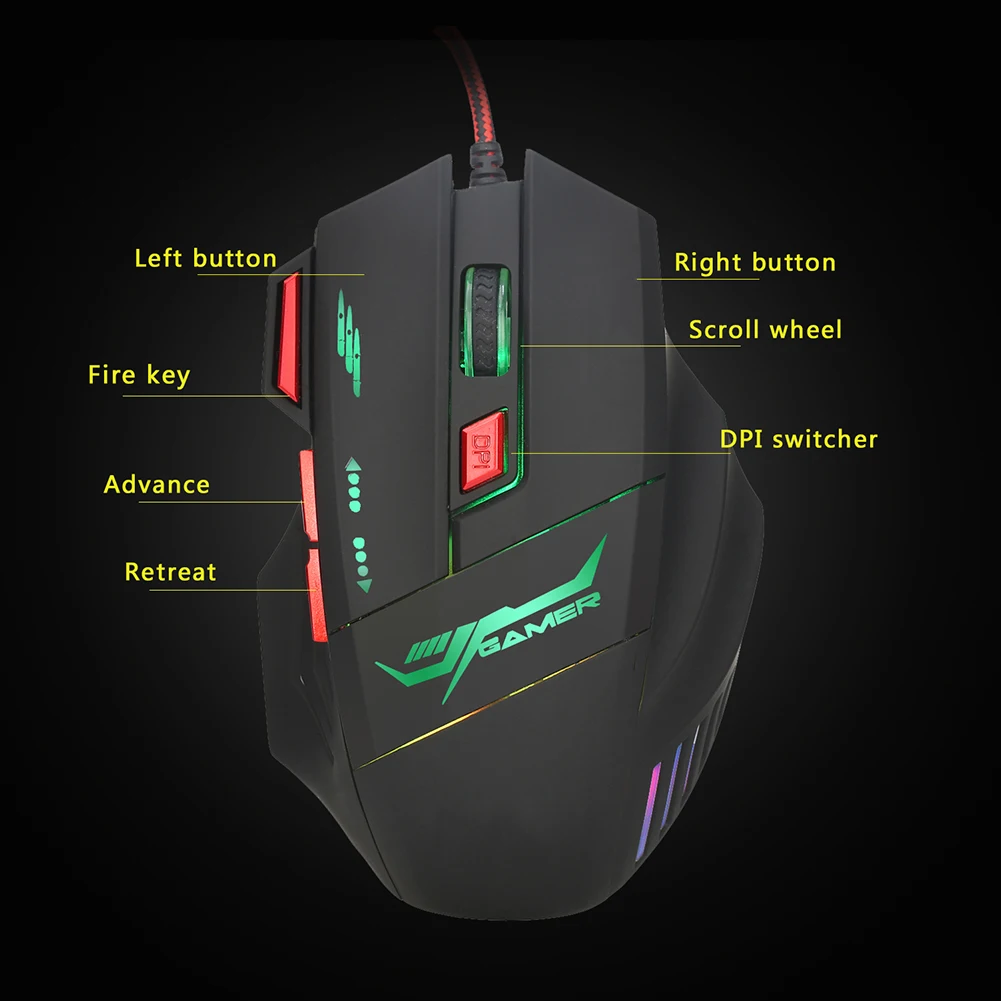 Светодиодная оптическая лампа 3200DPI геймерская мышь для ноутбука и ПК с 7 кнопками