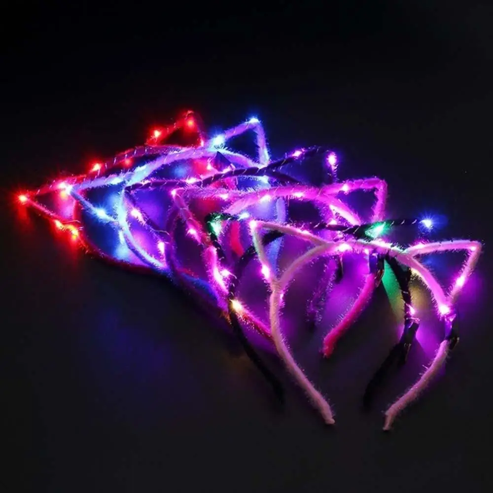 Женский обруч для волос с кошачьими ушками вечерние обручи со светодиодной