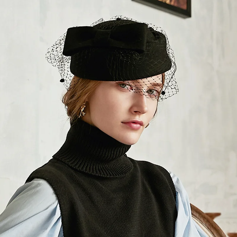 

YRXMYHXT New 100% Wool Luxury Fashion Fedora Hat Women Caps Autumn Winter Black Beret Keep Warm Felt Hat Ladies Hats Party Hats