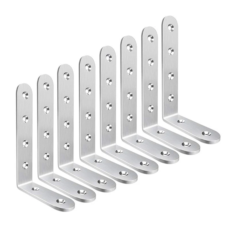

ABSF 8Pcs Corner Brackets 3 X 5 Inch,Right Angle Bracket 304 Stainless Steel over Screws,L Shaped Brackets for Shelves Furniture