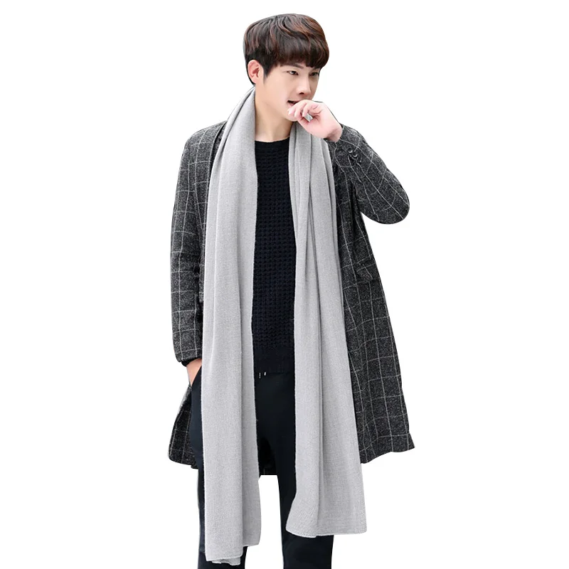 Мужской длинный однотонный шарф из искусственного кашемира сезон осень зима