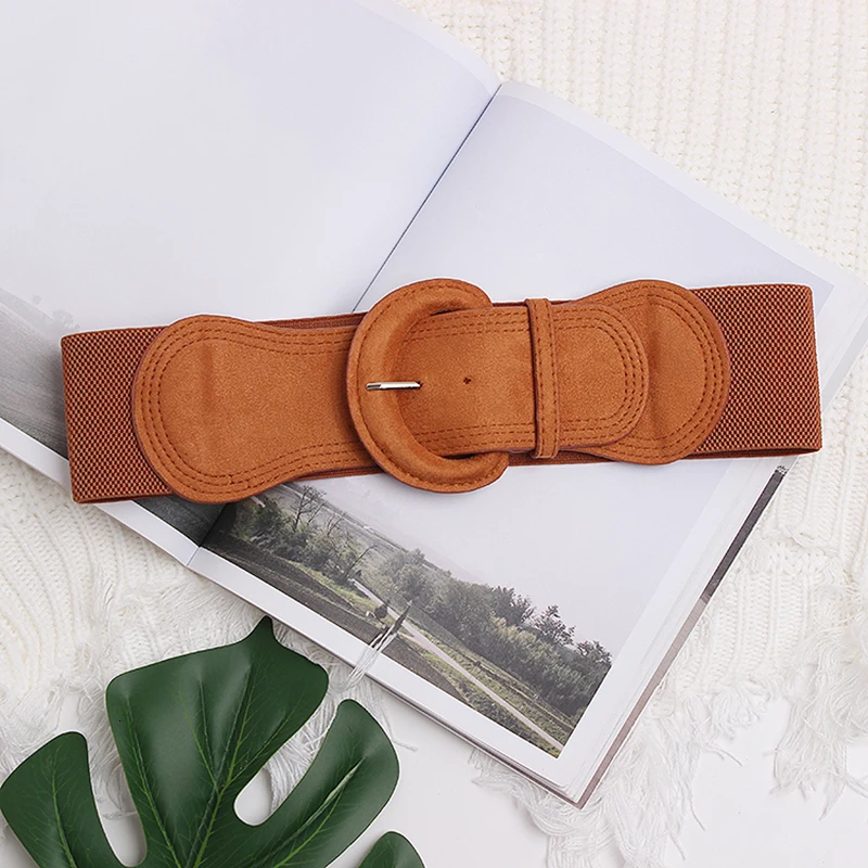 [EAM] многоцветные черные с большой пряжкой эластичный широкий пояс для женщин