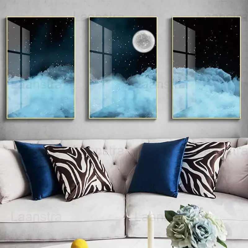 

Simple Wall Art Night Clouds Moon Stars Canvas Painting Starry Sky Decor Poster HD Print Wall Art Home Decoration Sky Scenery