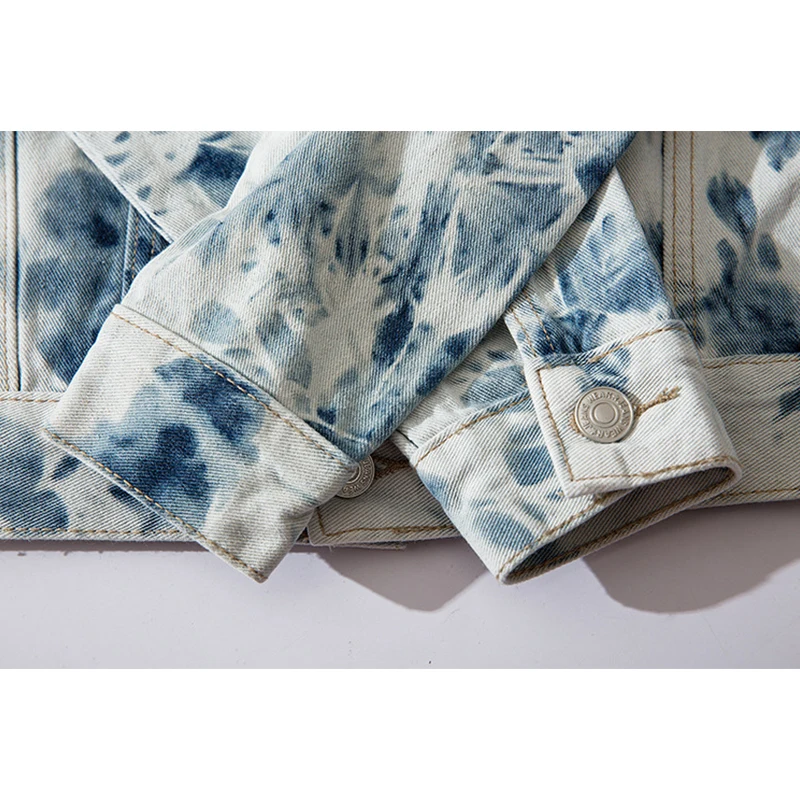 

Graffiti Streetwear Flash Tie Dyeing Denim Jackets Men Loose Oversize Jeans Jackets Street Jacket Harajuku Coat Male Windbreaker