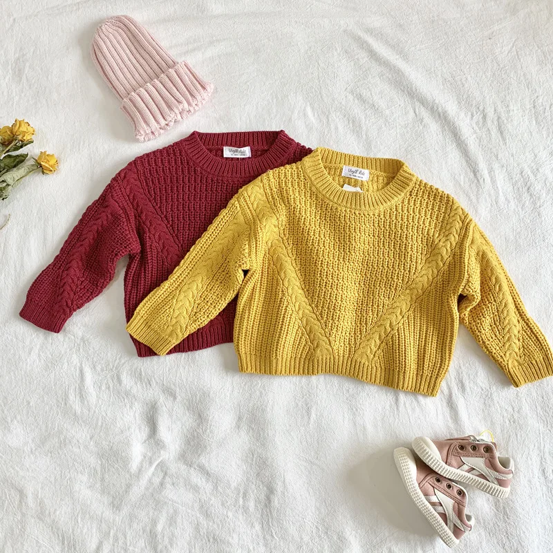 

Baby Boy Girl Knitted Sweater Autumn Winter Infant Toddler Child Sweater Cotton Pullover Solid Baby Clothes