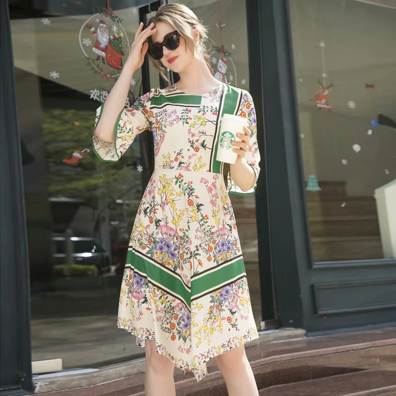 

Женское приталенное платье, асимметричное платье с цветочным принтом, с расклешенными рукавами, в богемном стиле, весна-лето 2020