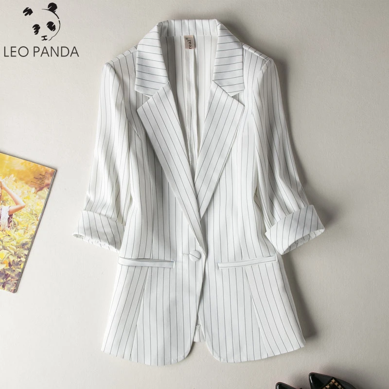 Женские офисные блейзеры в полоску на одной пуговице весенние куртки больших