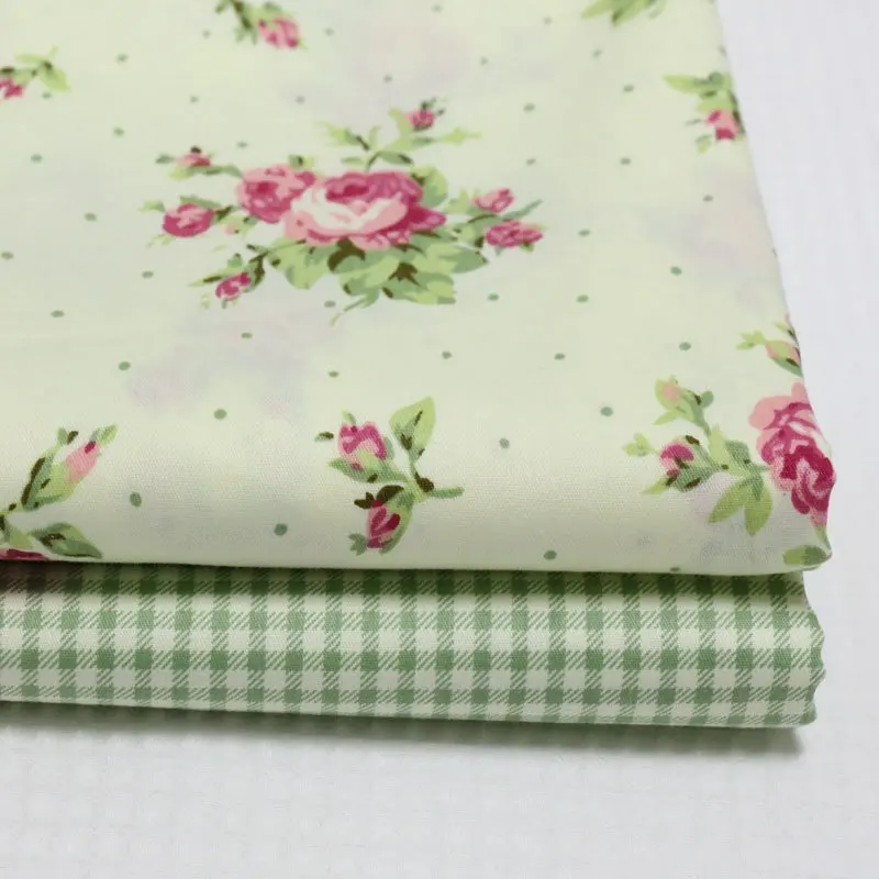 

Elegant Green Check Chinese Rose Floral Flower 100% Cotton Bedding For Home Decor Apparel Apron Table Cloth Handmade Fabrics