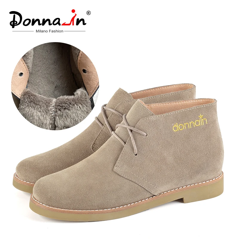 Donna-in/сапоги из натуральной замши; женские зимние теплые короткие плюшевые кожаные туфли на плоской подошве; женские повседневные удобные ботинки на низком каблуке со шнуровкой