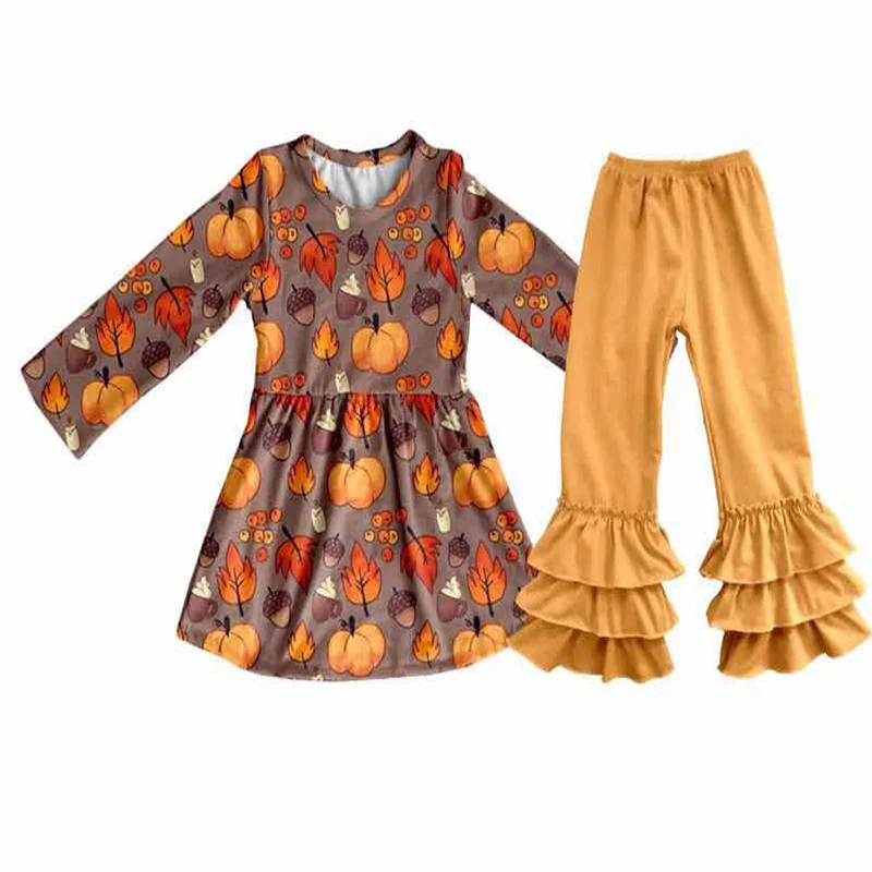 Оптовая/розничная продажа наряды с тыквой топ Кленовым листом для маленьких